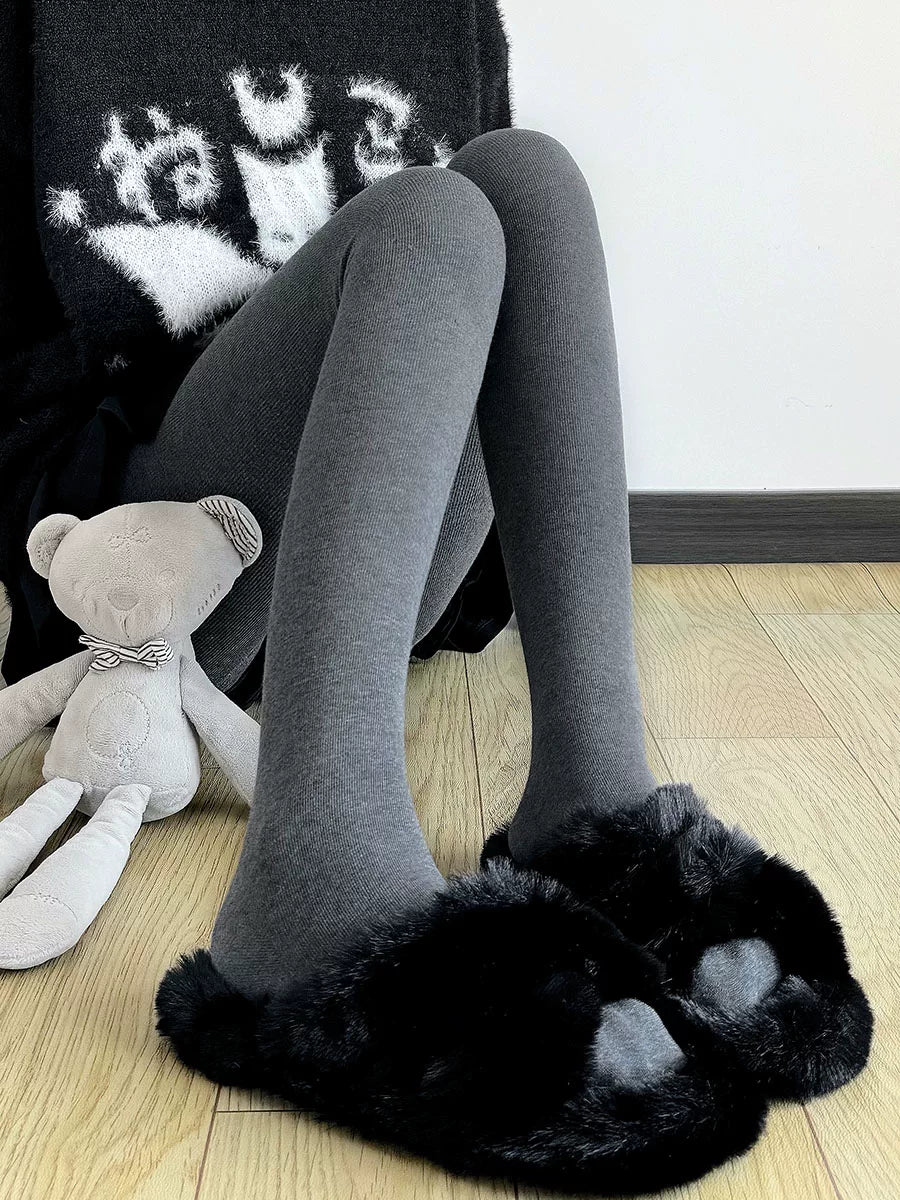Floral Milk Cat - Vertical Rib - 800D Fleece-Lined Tights