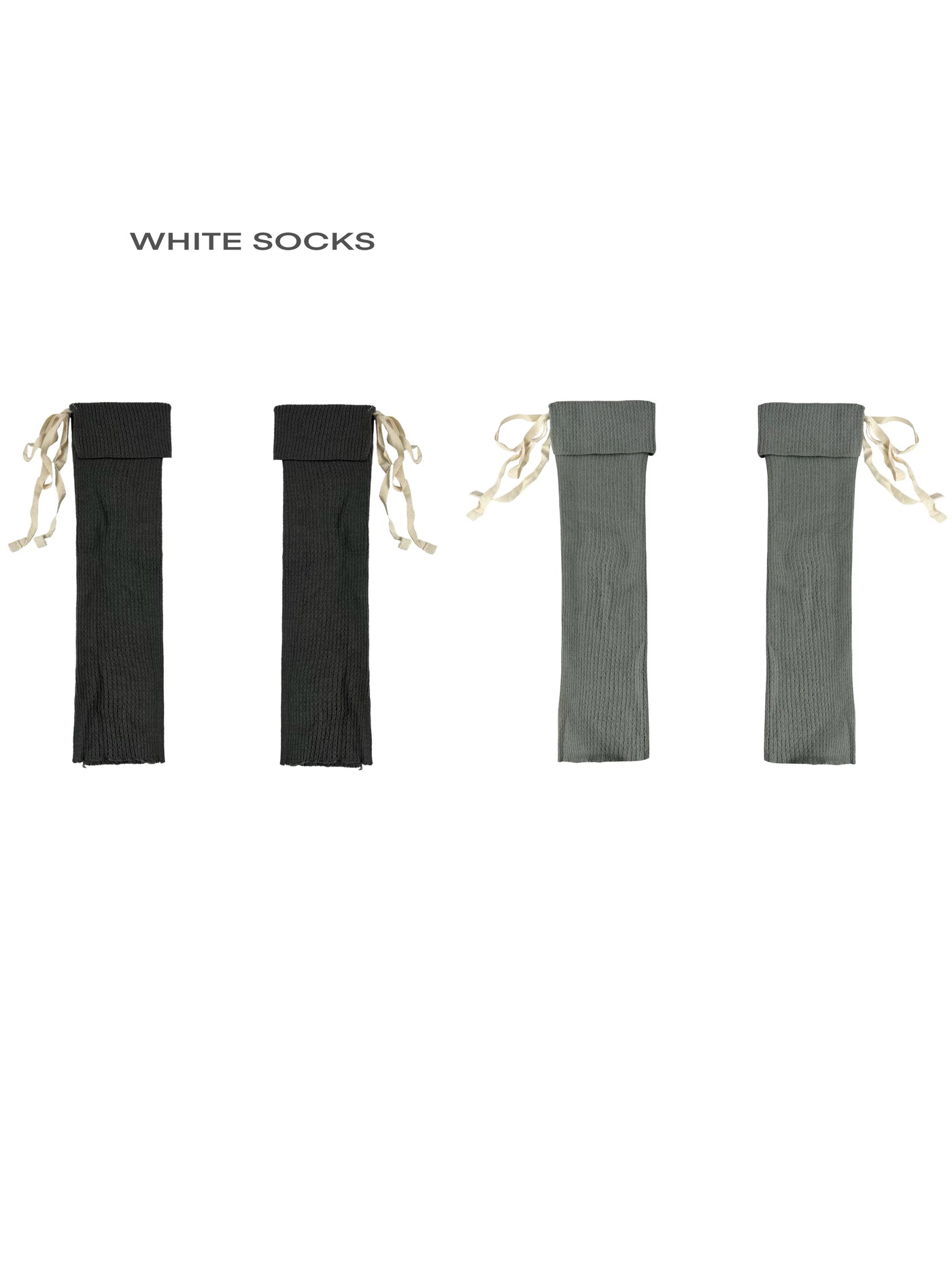White Socks - Ballet Ribbon - Rib-Knit Calf Socks with Folded Cuffs and Ribbon Ties