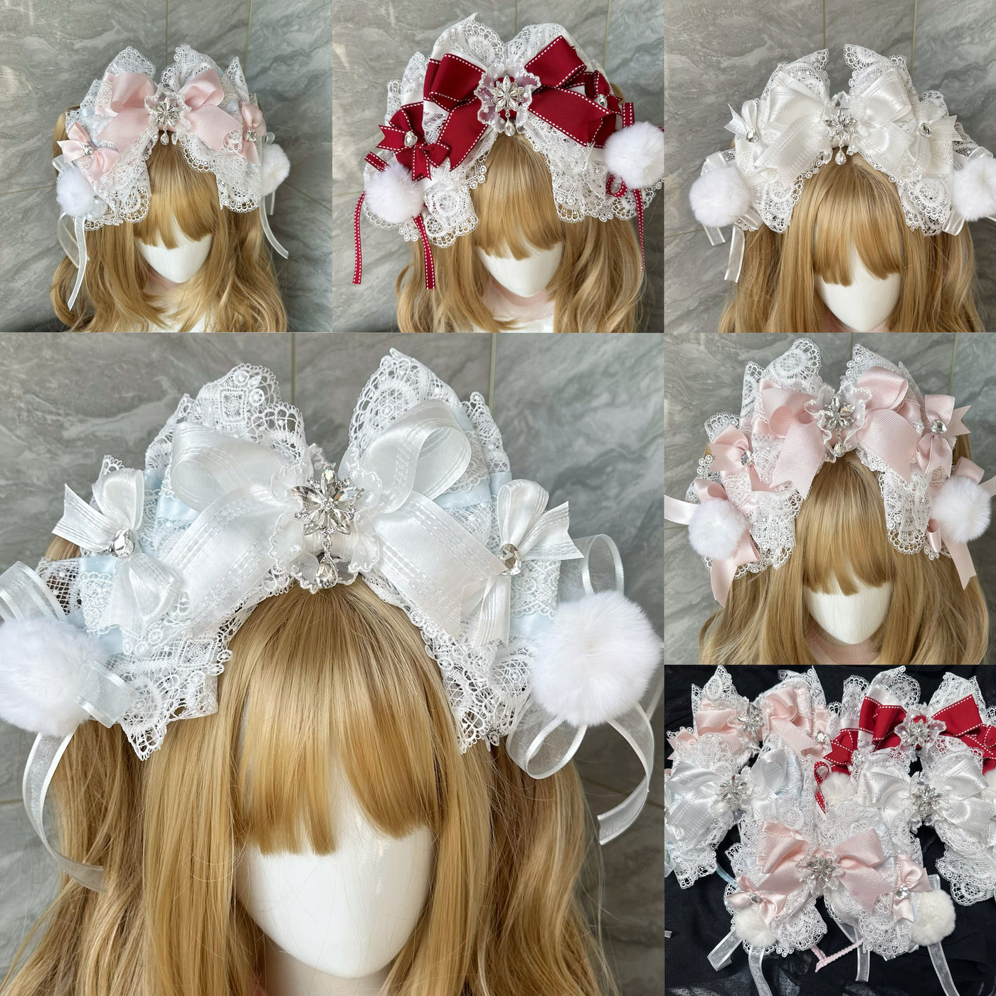 candycoco - Snowflake Ribbon - Lace Bow Headband with a Jeweled Centerpiece