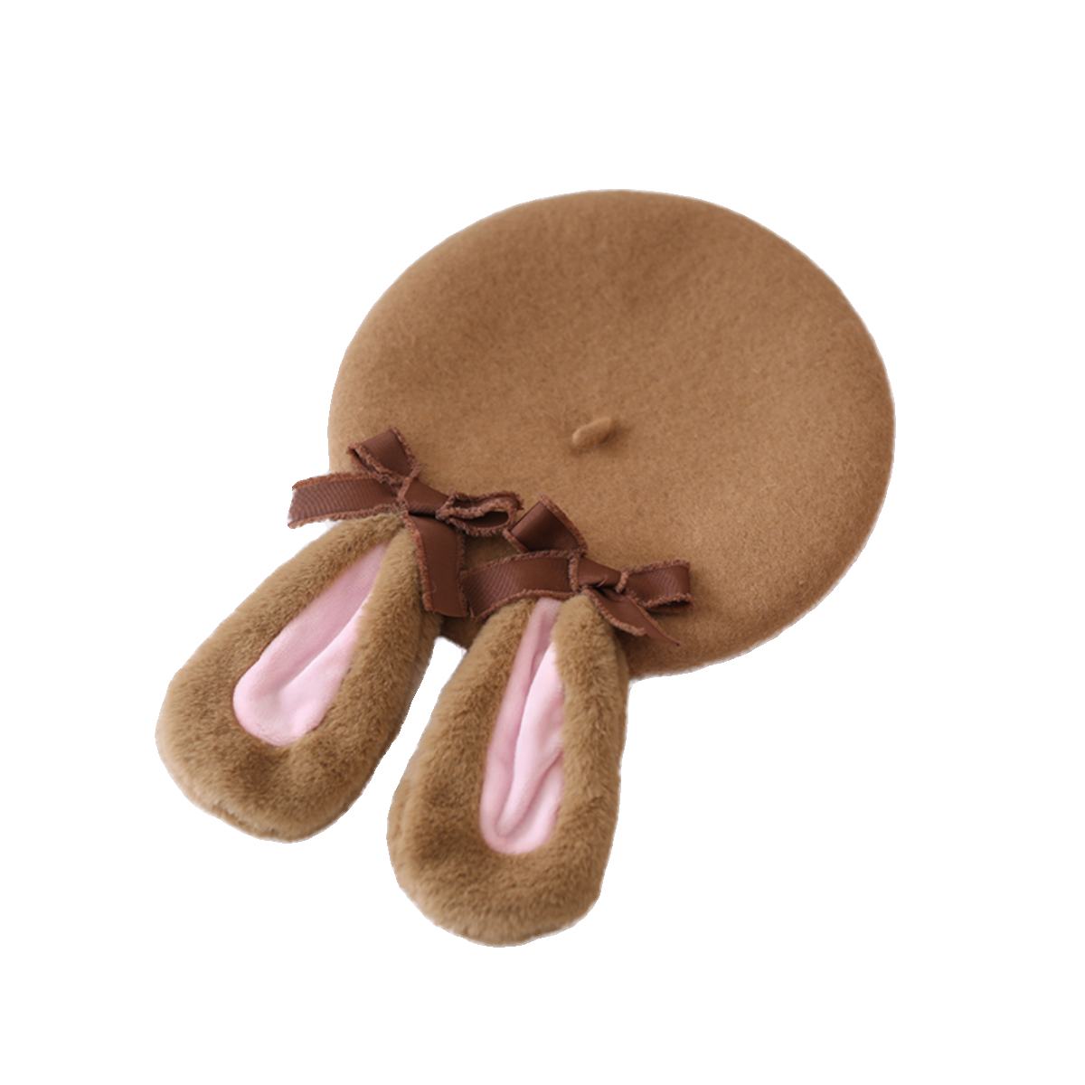 Xiaogui - Winter Lolita Beret Rabbit Ear Hat - Bow Beret Headwear