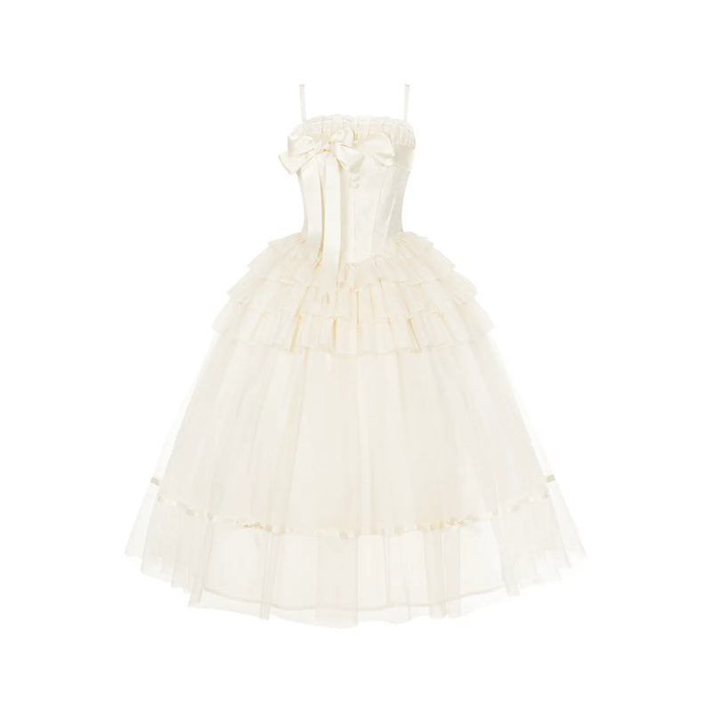 With PUJI - MistKiss Lily - Classic Lolita Tiered Hem JSK Dress, Fishbone Waist detail view 7