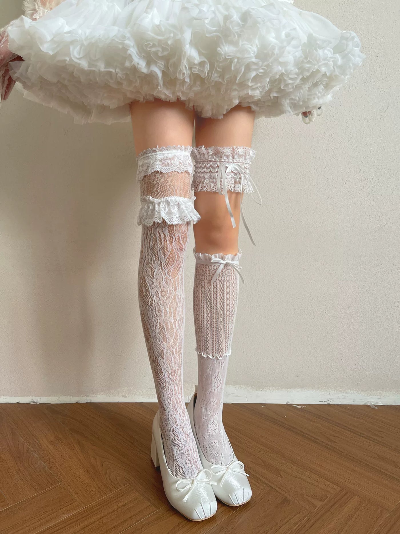 Sock Noble - Layered Lace - Lace Stockings and Thigh Garter Options with Ribbon Ties