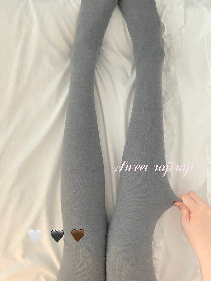 Winter Cotton Lolita Pantyhose, Thickened Pantyhose Leggings Fleece (recommended to wear above 10 degrees) Light Gray