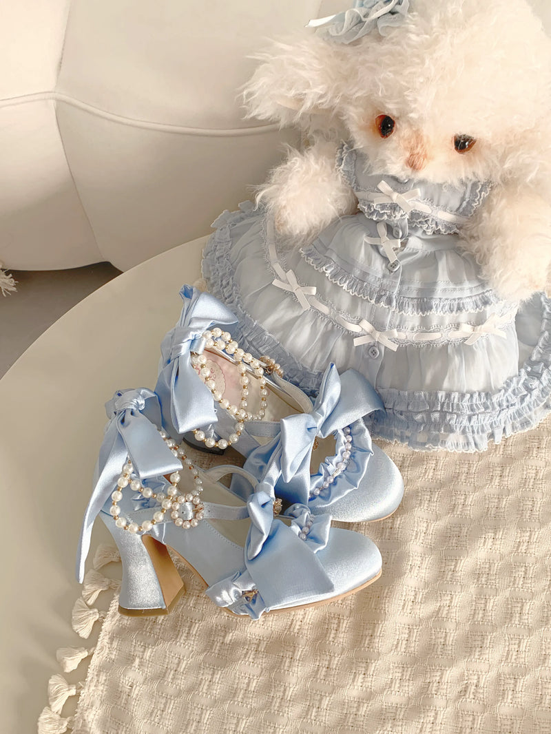 Aimee Ribbon Hymn Lolita shoes — Light Blue colour, product view