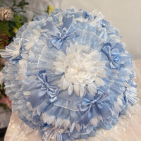 Independent Brand - Country Lace Lolita Parasol - Large - 36 cm+ canopy radius / Blue finished parasol - curved handle