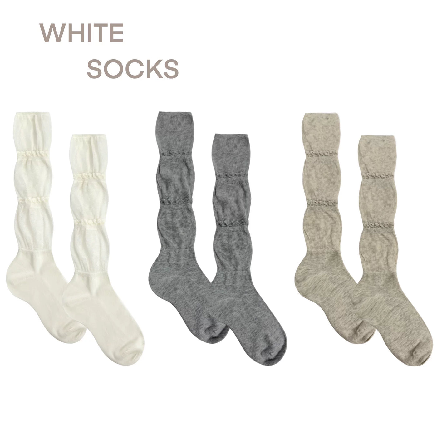 White Socks - Ruffle Slouch - Slouch Mid-Calf Socks with Ruffle Bands