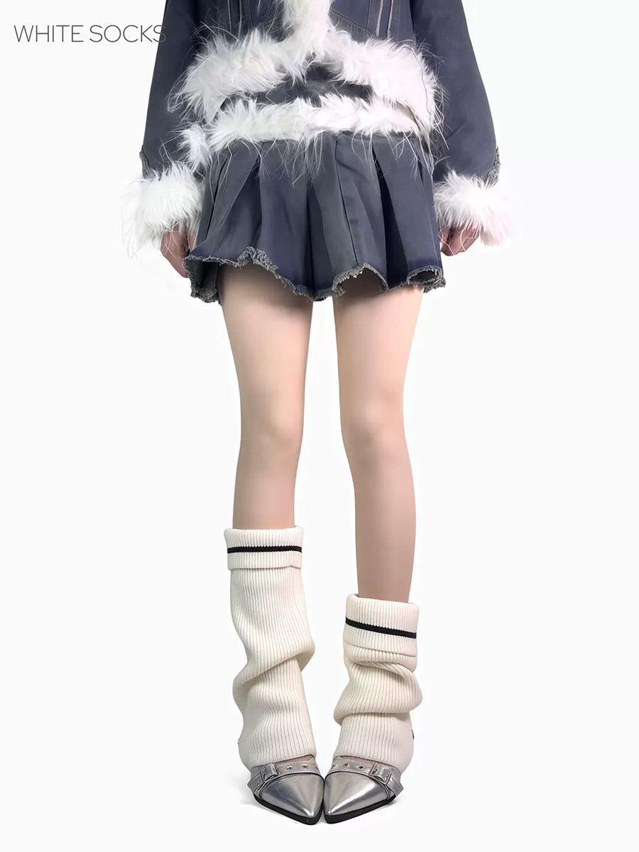 White Socks - Contrast Rib Series - Ribbed Sock Covers with Foldover Cuffs