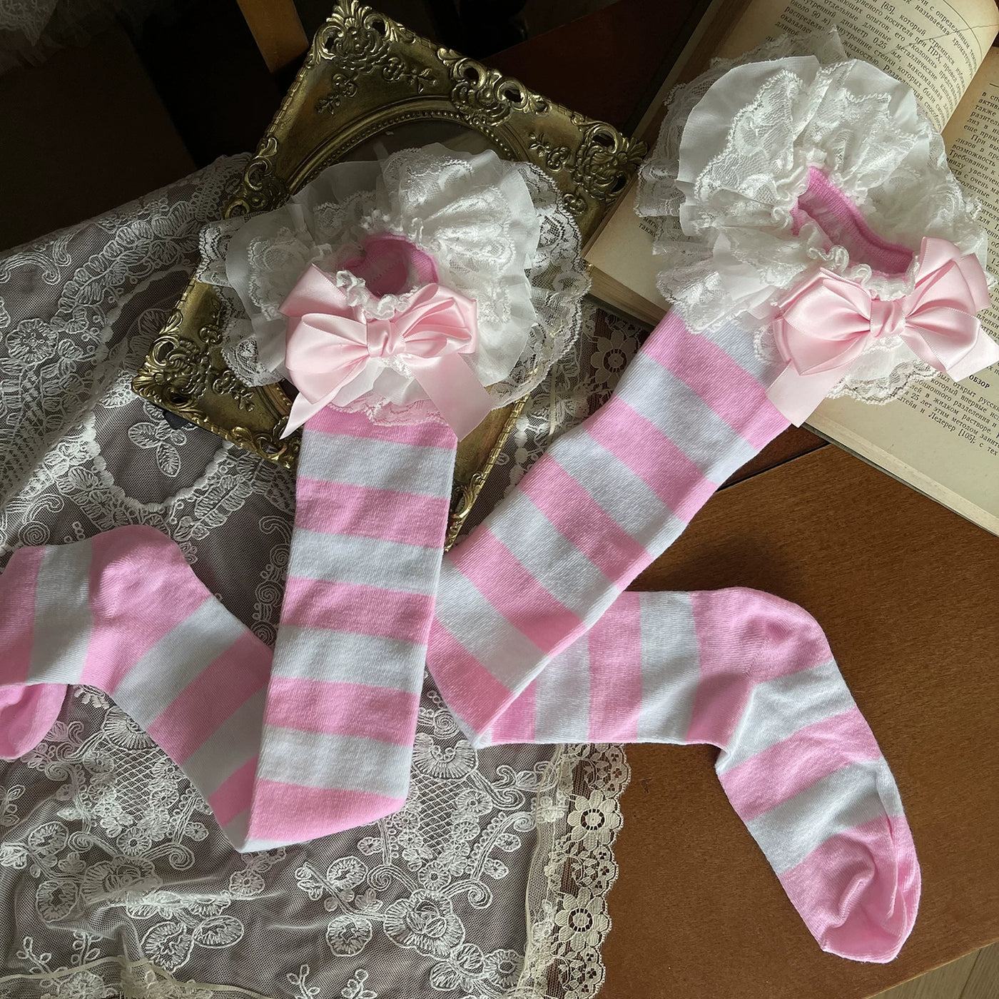 Sock Noble - Sweetheart Y2K Mix - Lace Socks and Thigh Garter Options with Strap Details