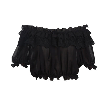 ZhiJinYuan - Open Shoulder - Open-Shoulder Blouse with Lace and Ruffle Hem - product detail 4
