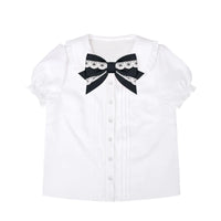 To Alice - Old School - Lolita salopette with a three-tiered ruffled skirt - White Shirt with black Bow / S
