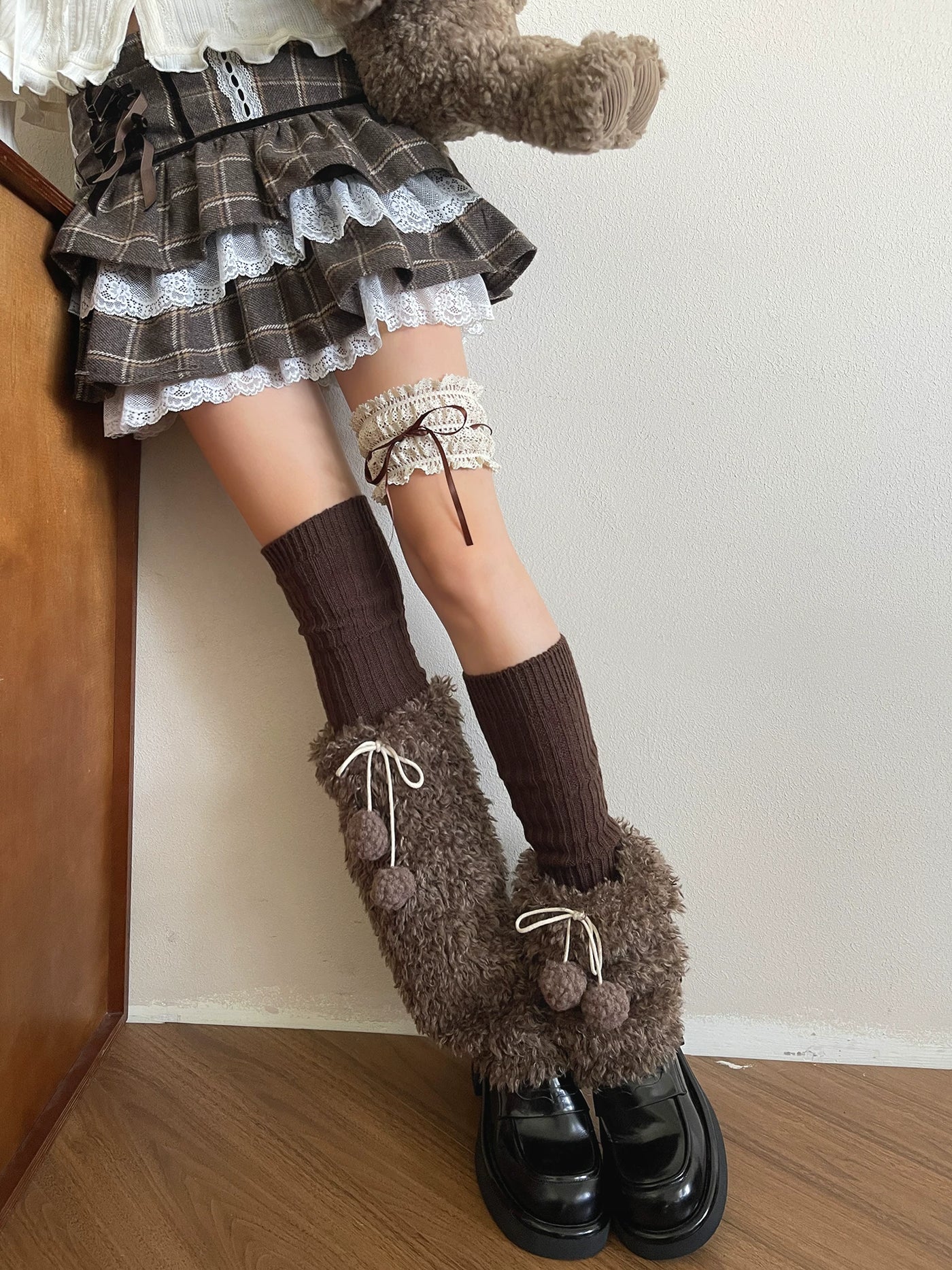 Sock Noble - Mocha Plush Layers - Sock Covers with Pom-Pom Ties