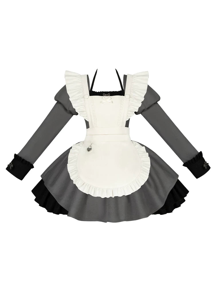 With PUJI - Suki - Maid Lolita OP Dress, Ruffle Trim & Square Neckline detail view 5
