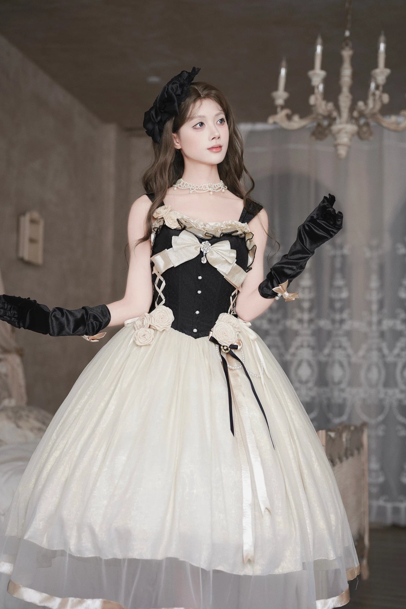 Qianmu - Paris Souvenir - Classic Lolita Corset JSK Dress with 3D Rose Decor