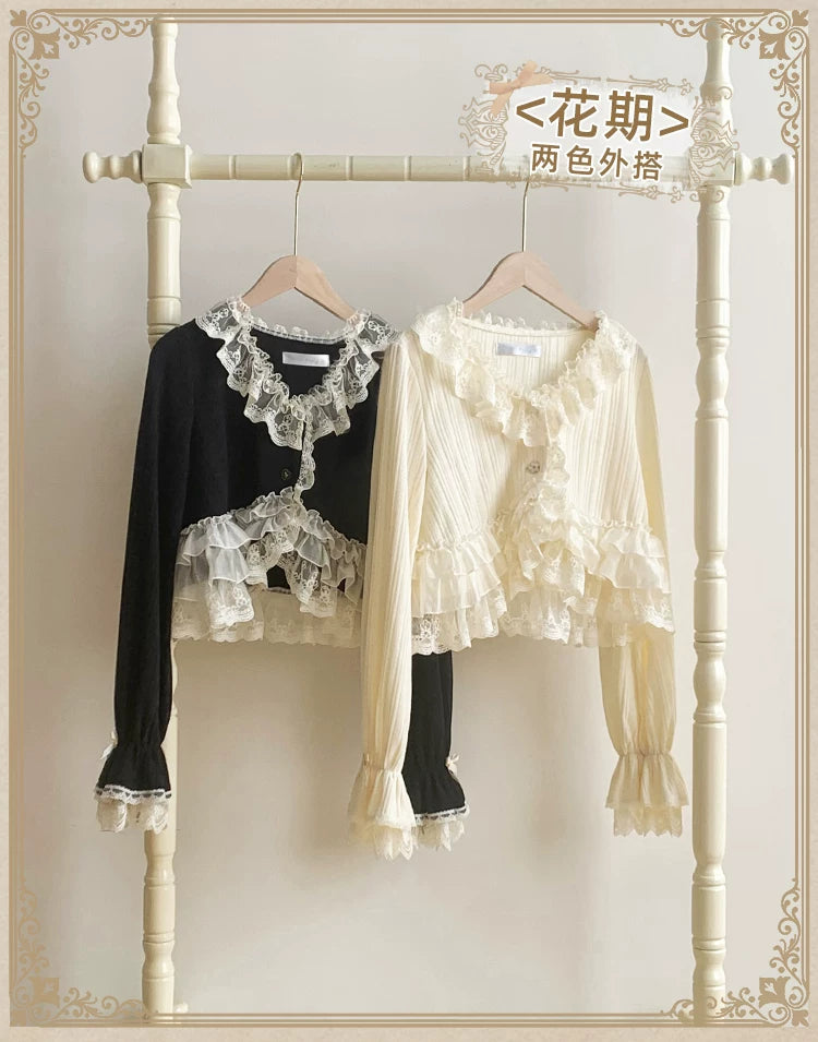 With PUJI - Bloom Period - Elegant Lolita Bolero, Layered Lace Ruffles detail view 6