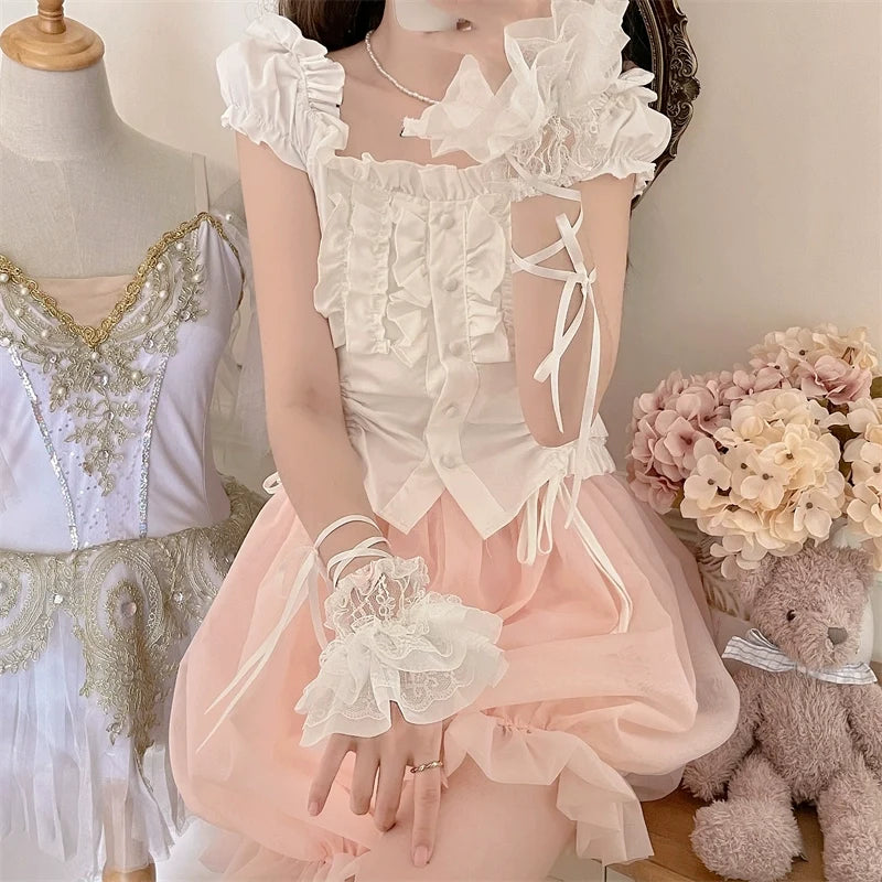 Sugar Girl - Sweet Lolita Cuffs Ballet Lace - Breathable Straps Sleeves Hand Accessory