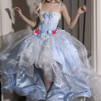 Daydream Whispers - Blue-and-White Porcelain - Lolita Fashion collection with layered translucent panels - Front-short, back-long single skirt / S