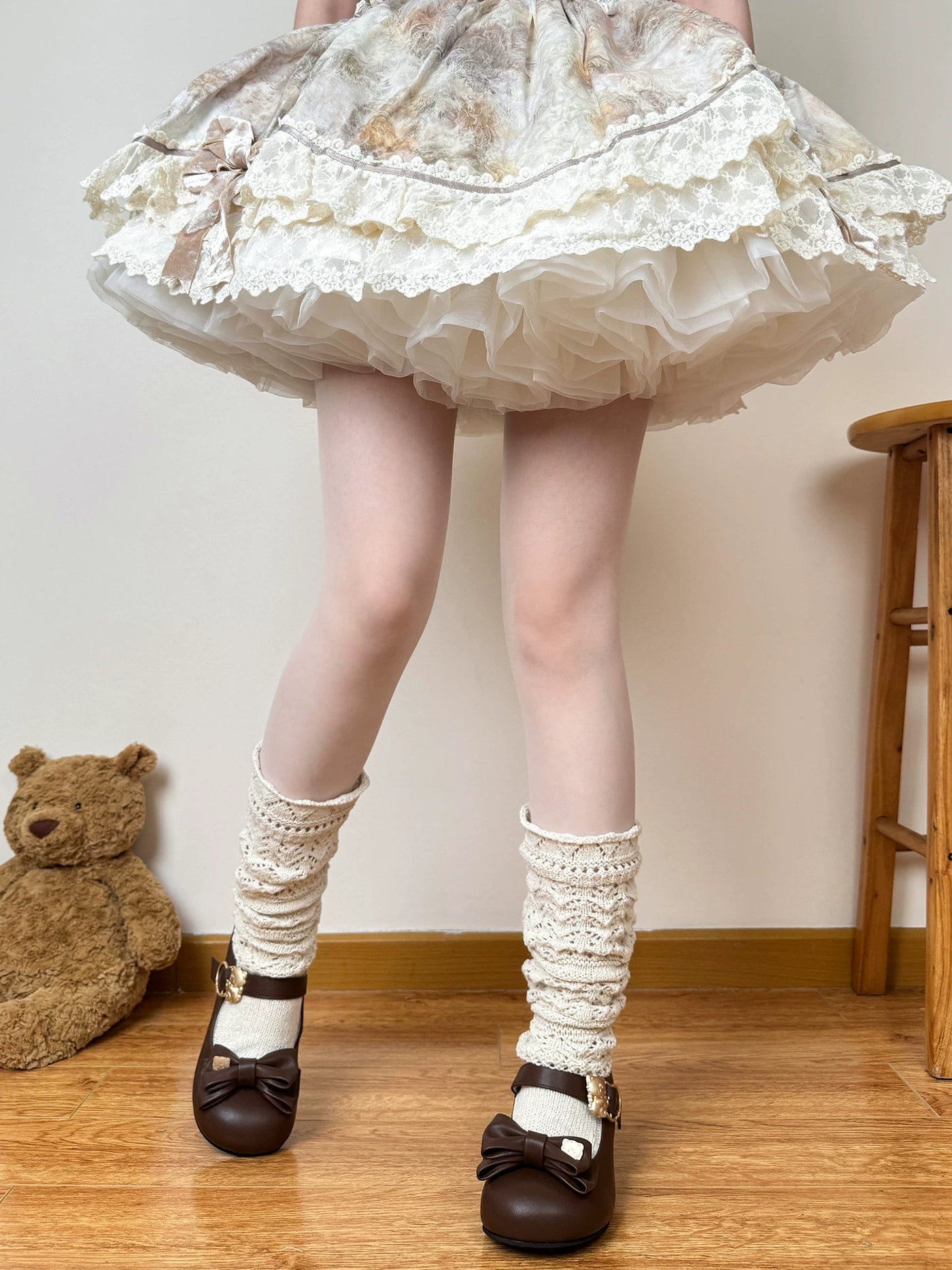 Chubby Bear Tales - Antique Doll - Beige Openwork Slouch Socks