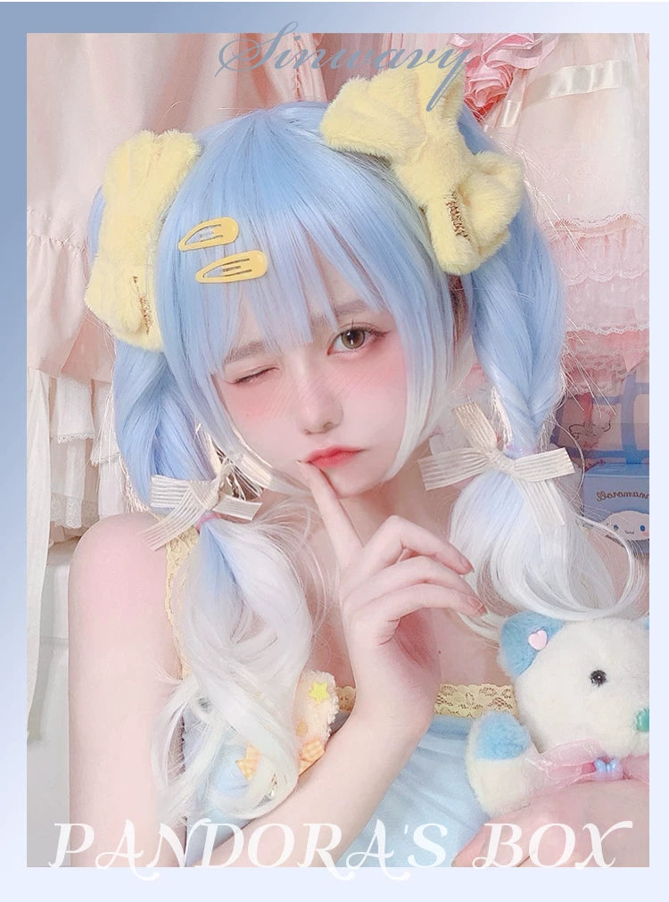 Water blue and white Lolita wig with ponytail - view 4