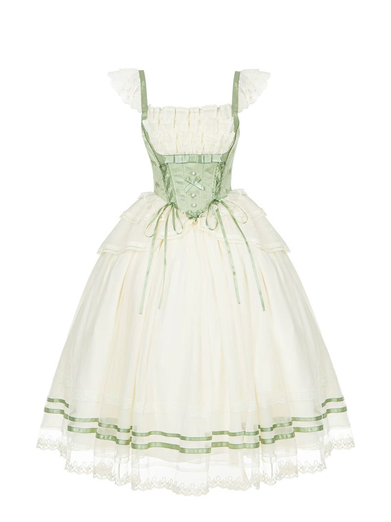 With PUJI - Unfailing - Classic Lolita Bow Jacquard Corset JSK Dress detail view 5