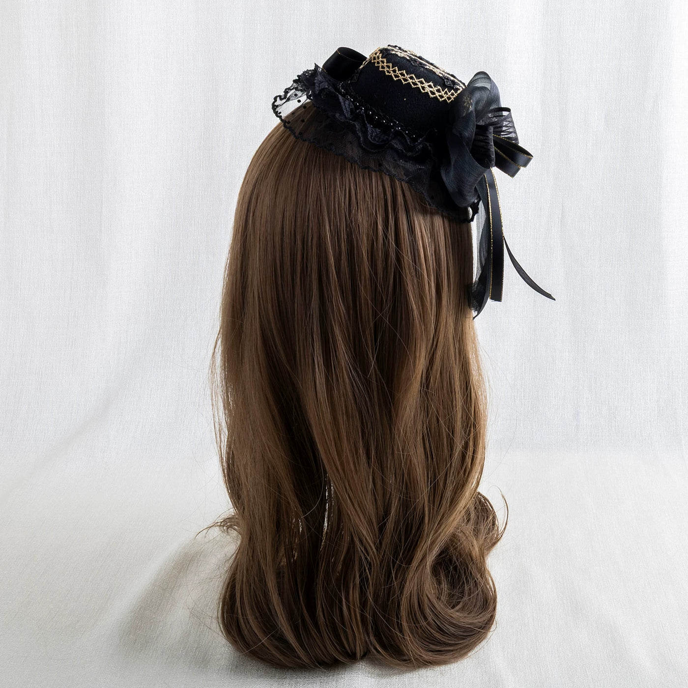 Lightbound Narrative - Black and Gold Formal - Black Dress Hat or Headband with Lace and Gold Trim