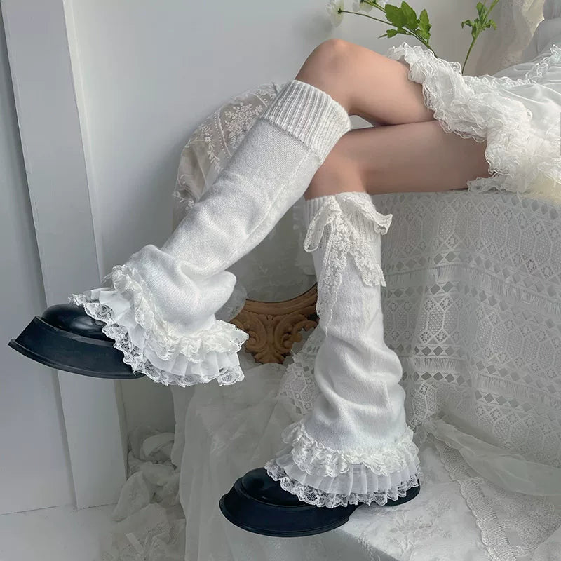 Sock Noble - Layered Lace - White Flared Sock Covers
