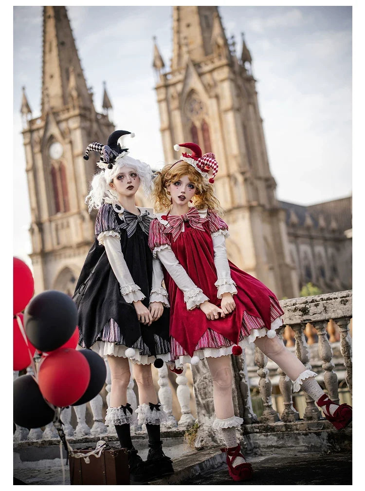 With PUJI - Puppet Mask - Clown Inspired Gothic Lolita OP Dress, Loose Fit