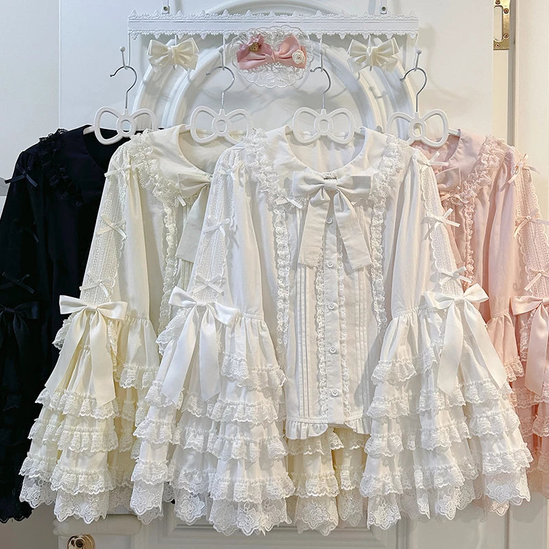 Spring Sakura - Cotton Princess-Sleeve Lolita Blouse - detail view 3