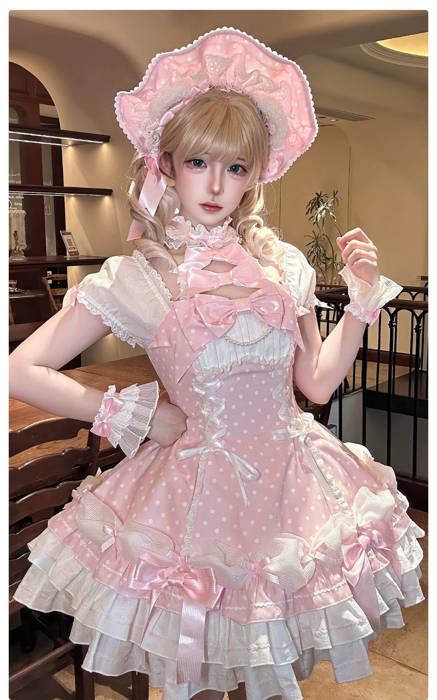 Alice Girl - Old School Lolita Halter Neck OP - Dress, Polka Dot Accent OP Dress