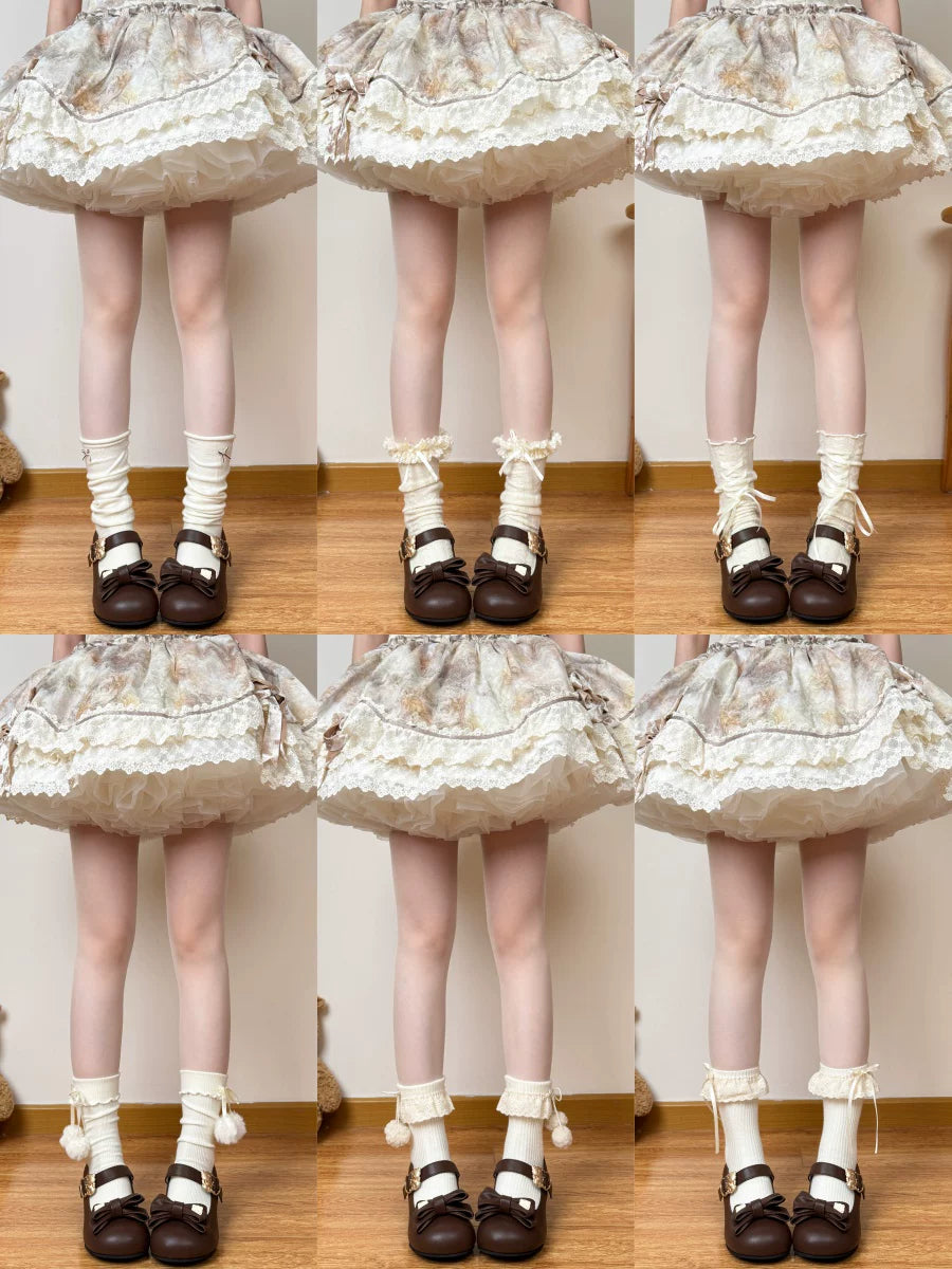 Chubby Bear Tales - Autumn Lace Collection - Wool Mid Calf Socks with Lace and Bow Options