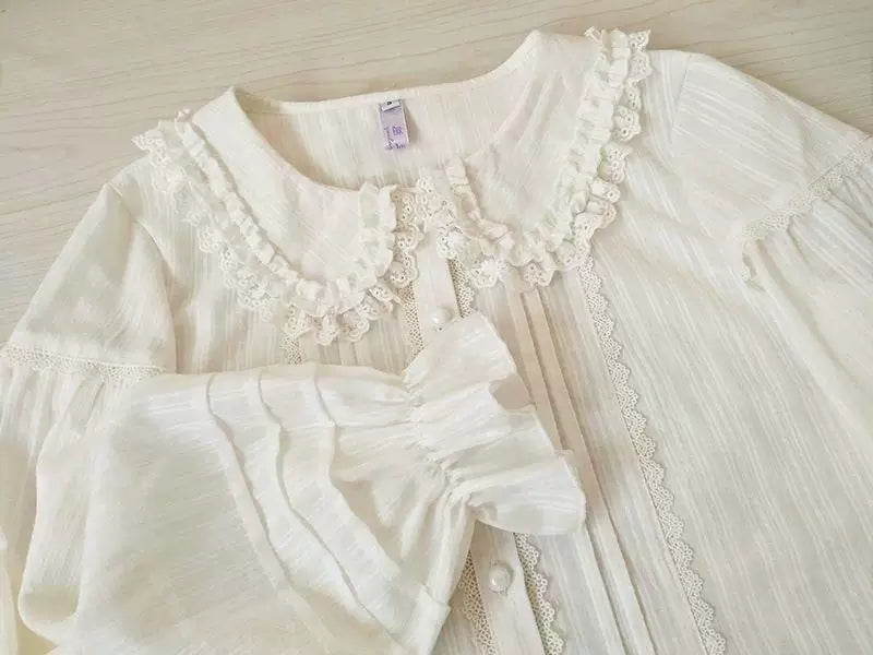 Sweetheart Dream Machine - Orchid Lane - Long-Sleeve Blouse with Lace Peter Pan Collar