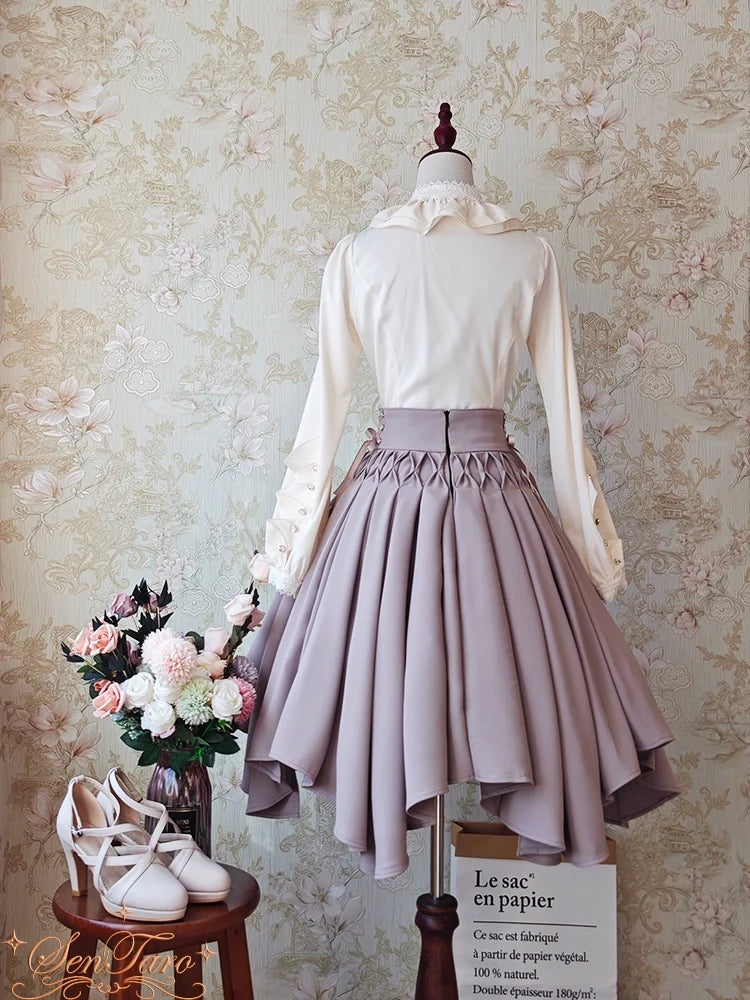 Sentaro - Pleated Irregular Knit Floral Slim - Fit Vest and Half Skirt Set SK Skirt