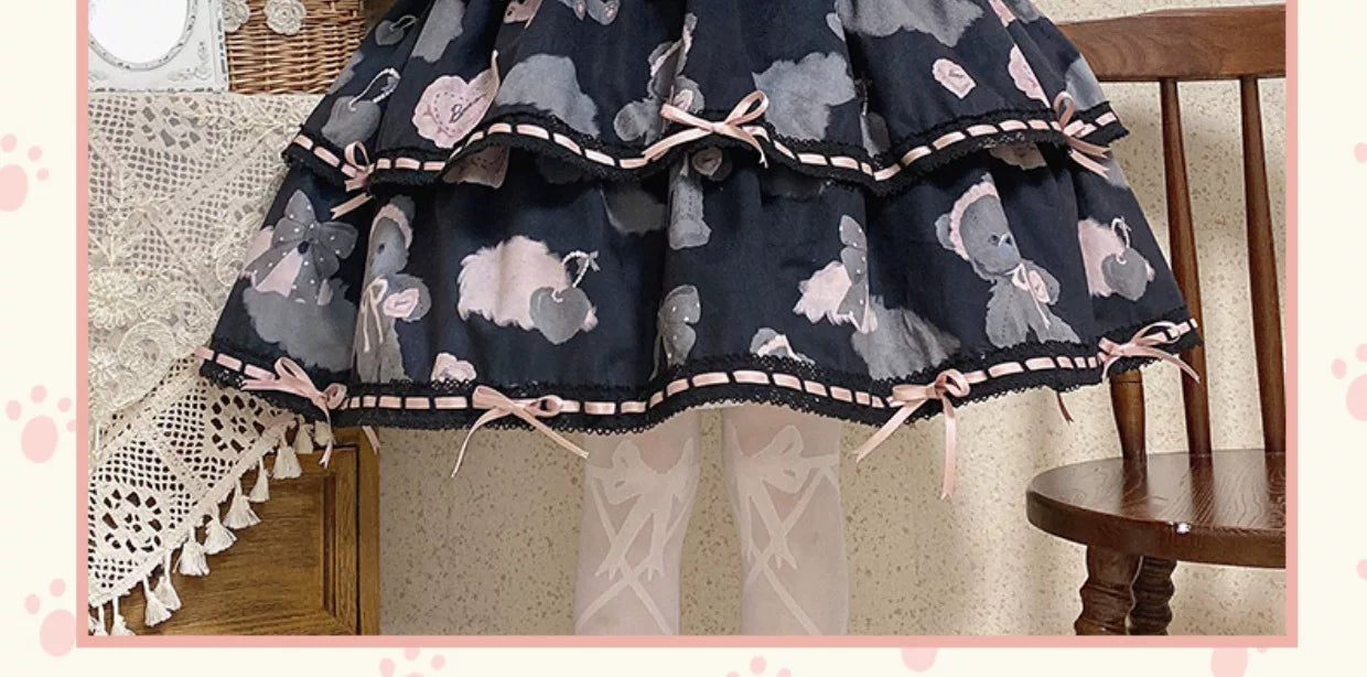 Baozi Pig - Bopi Bear - Three-Tier JSK Dress with Bear-and-Heart Motifs