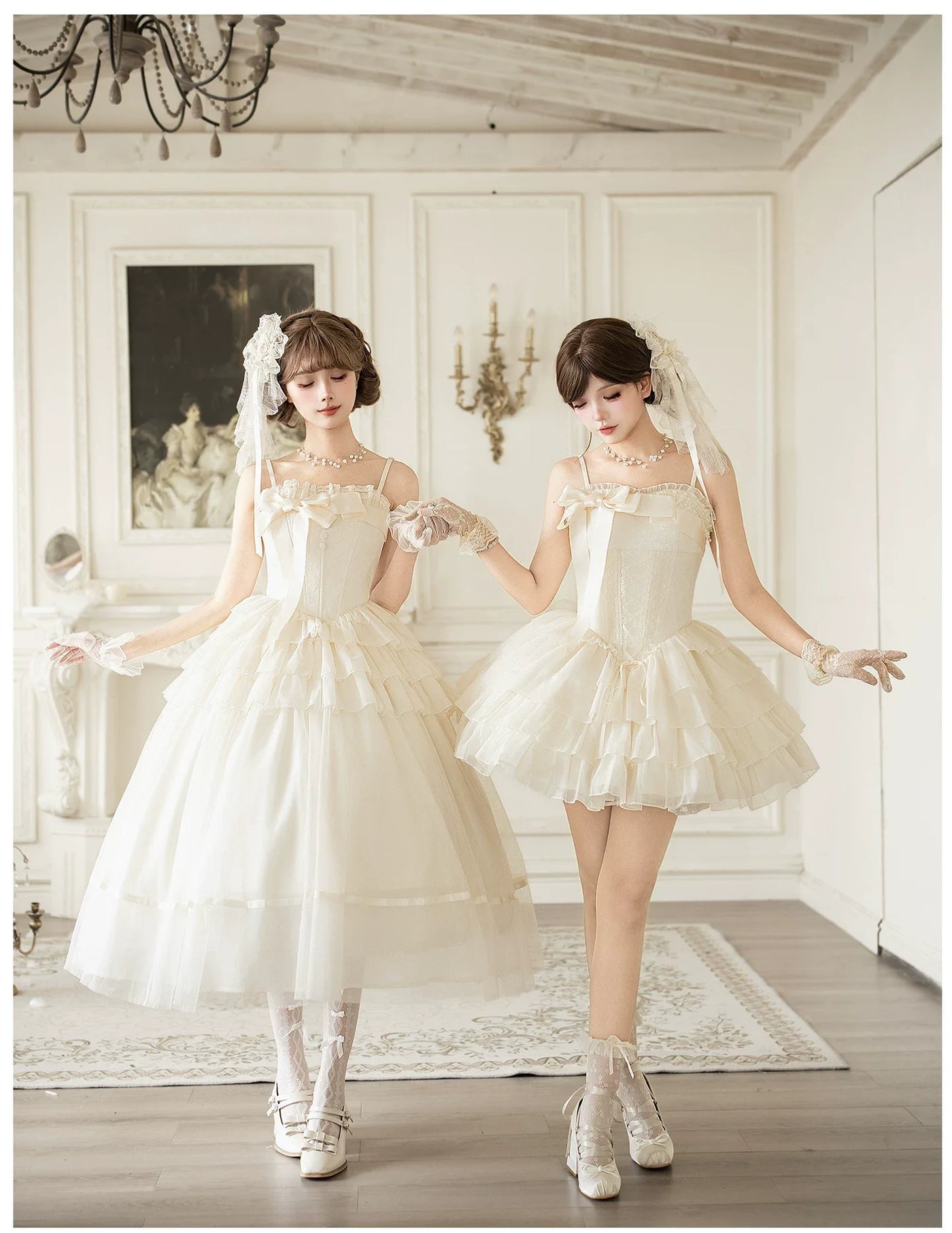 With PUJI - MistKiss Lily - Classic Lolita Tiered Hem JSK Dress, Fishbone Waist