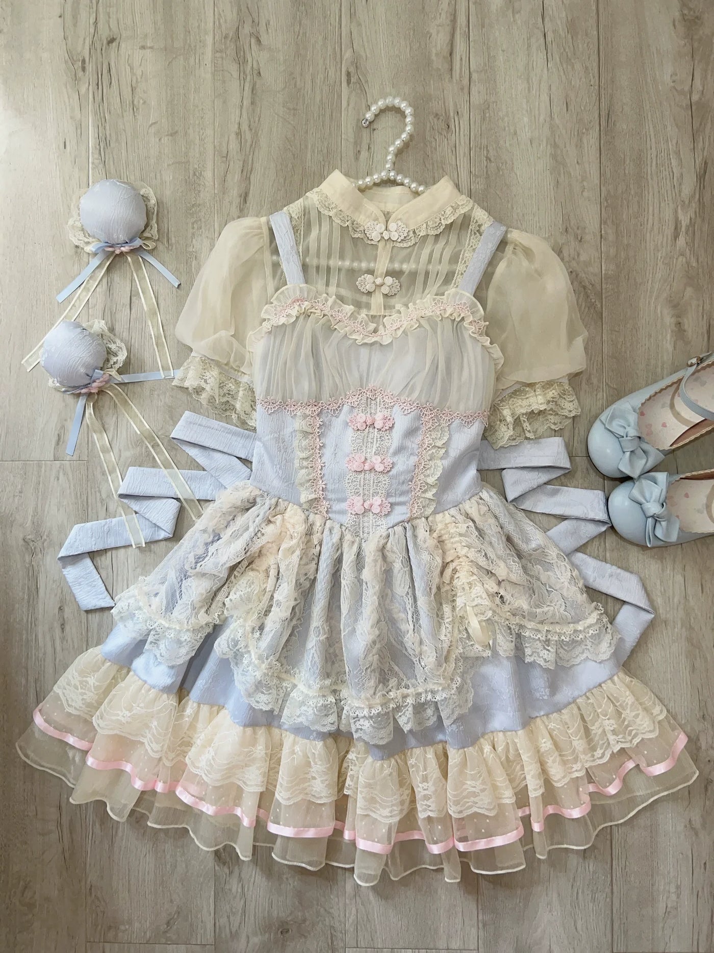 Hua Ji Fu Lei - Chinese Style Lolita JSK Dress Ballet Style Innerwear Set S blue JSK + packing box