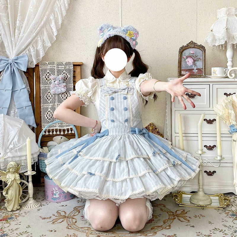 White Tea Story - Mian Mian Bing - Tiered cotton Lolita jumper skirt