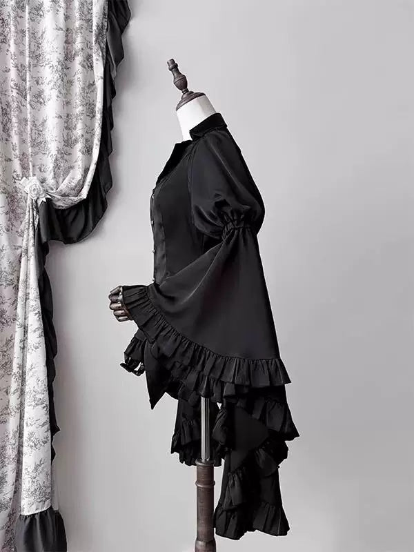 Creamy - Gothic Bell Sleeve - Black Blouse with Flared Ruffle Sleeves