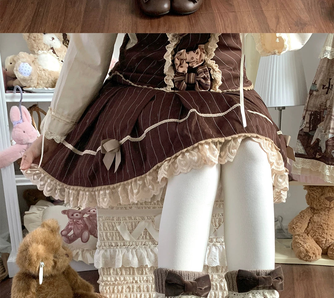 roji roji - Wool-Knit Bow - Mid-Calf Leg Warmers with Lace Trim