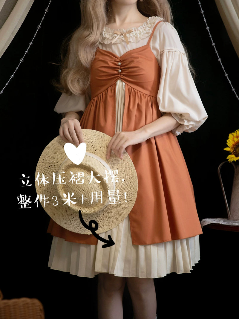 EESSILY - Old Book Pages - Adjustable High-Waist Resort JSK Dress