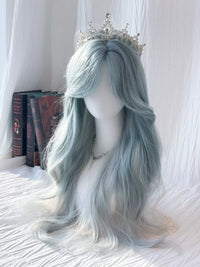 Kunkun Fish - Fantasy Ice Blue - long wavy full wig - Icy Blue + wig net