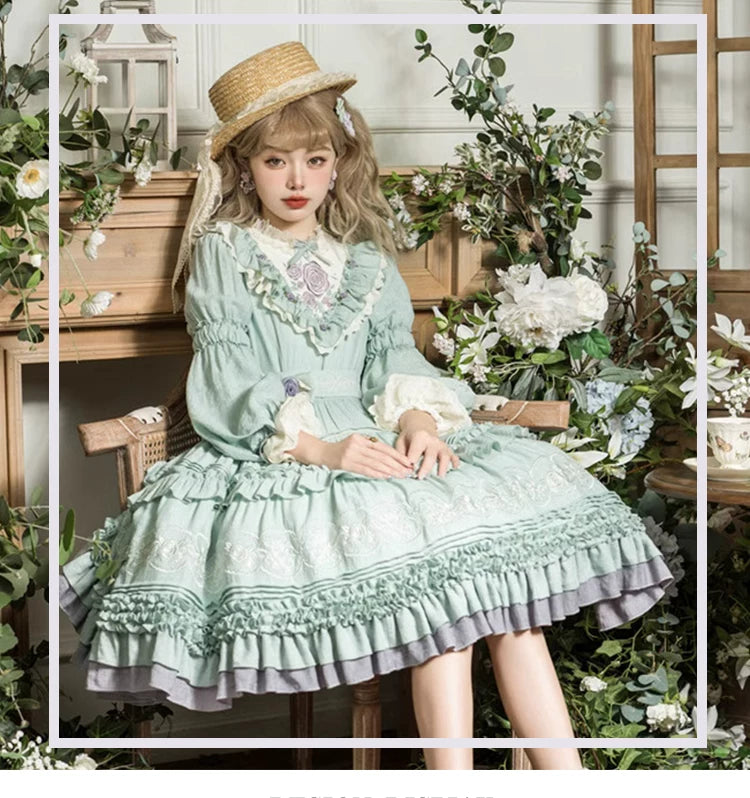 Yueele - Sage Lavender - Plus-Size Sweet Lolita OP Dress - detail view 6