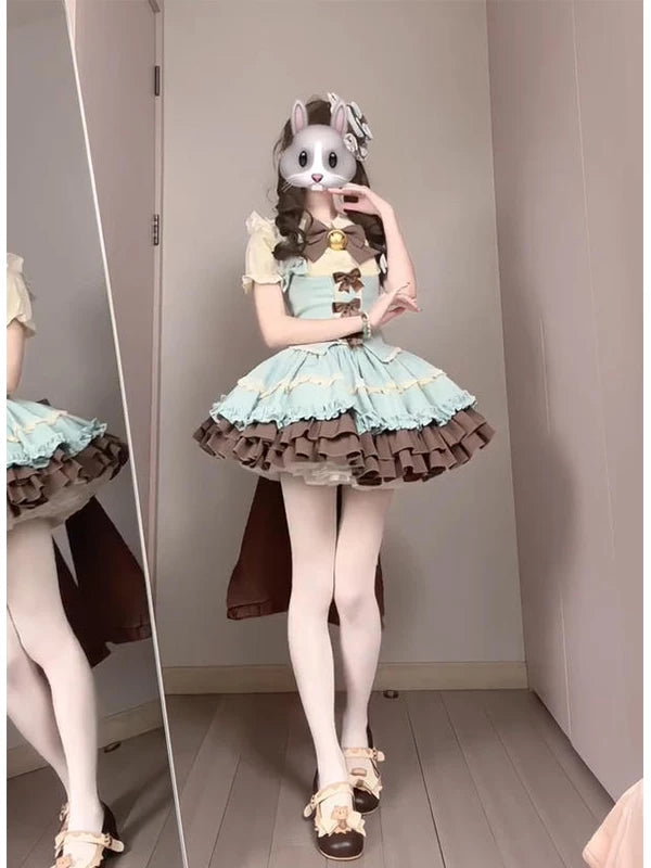 Creamy - Mint Chocolate Doll-Style - JSK Outfit Set with a Tiered Ruffle Skirt