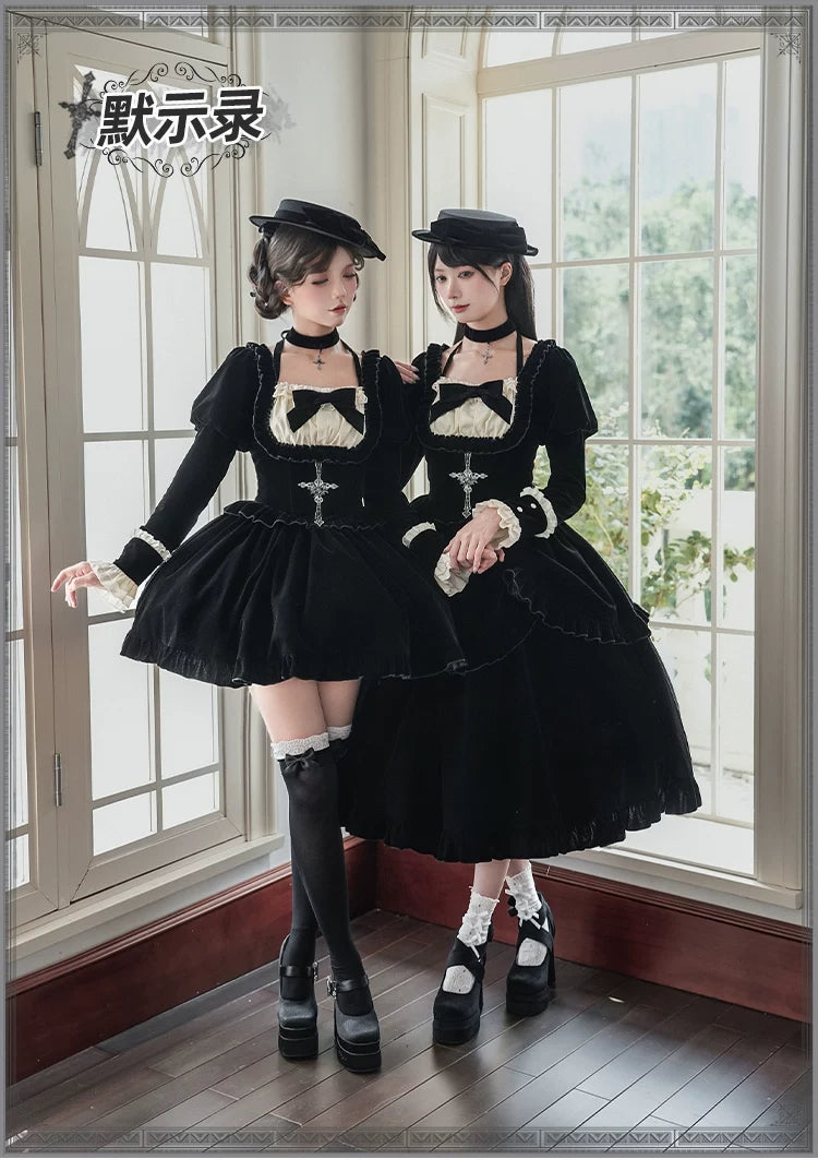 With PUJI - Apocalypse - Gothic Lolita Velvet OP Dress Set, Fishbone Waist detail view 6