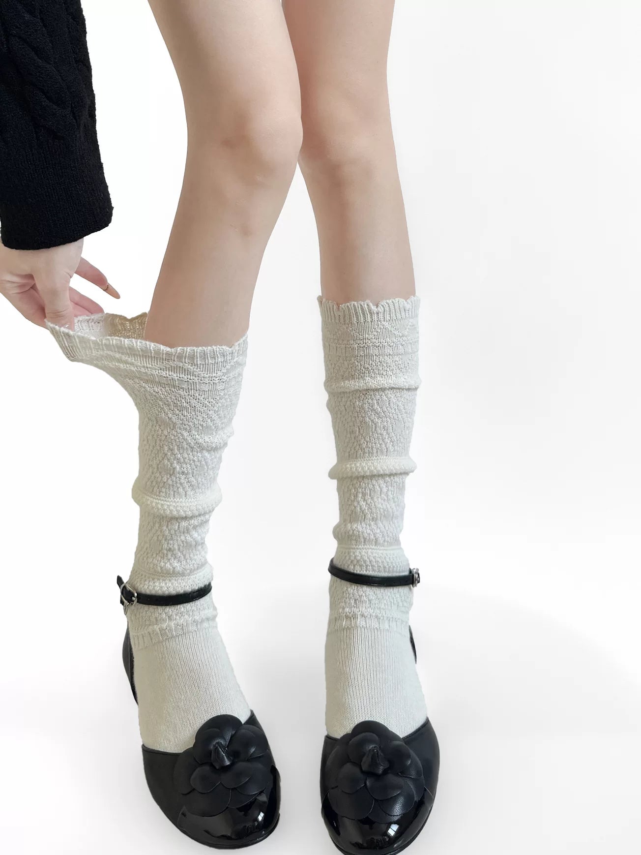 Fantasy Doll - Openwork Ruffle - Openwork Knit Mid-Calf Socks with Ruffled Cuffs