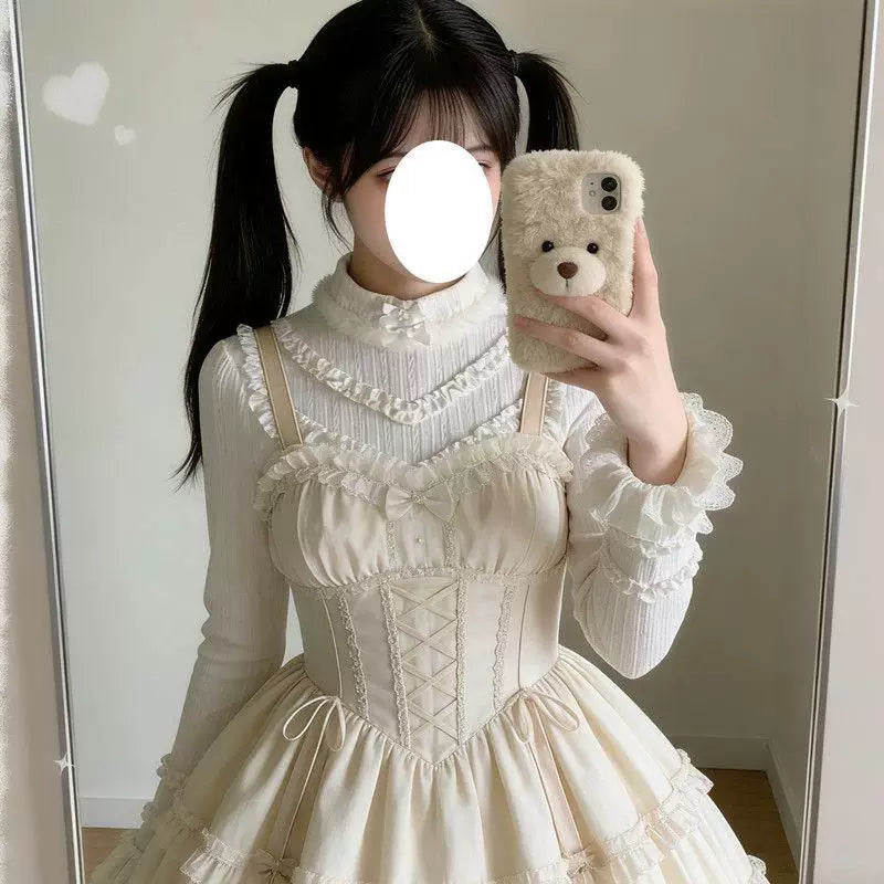 Sweetheart Dream Machine - Lace Inner Layer - Long-Sleeve Blouse with Ruffled Collar
