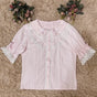 S / Rose - Dentelle Blanche - Manches Courtes