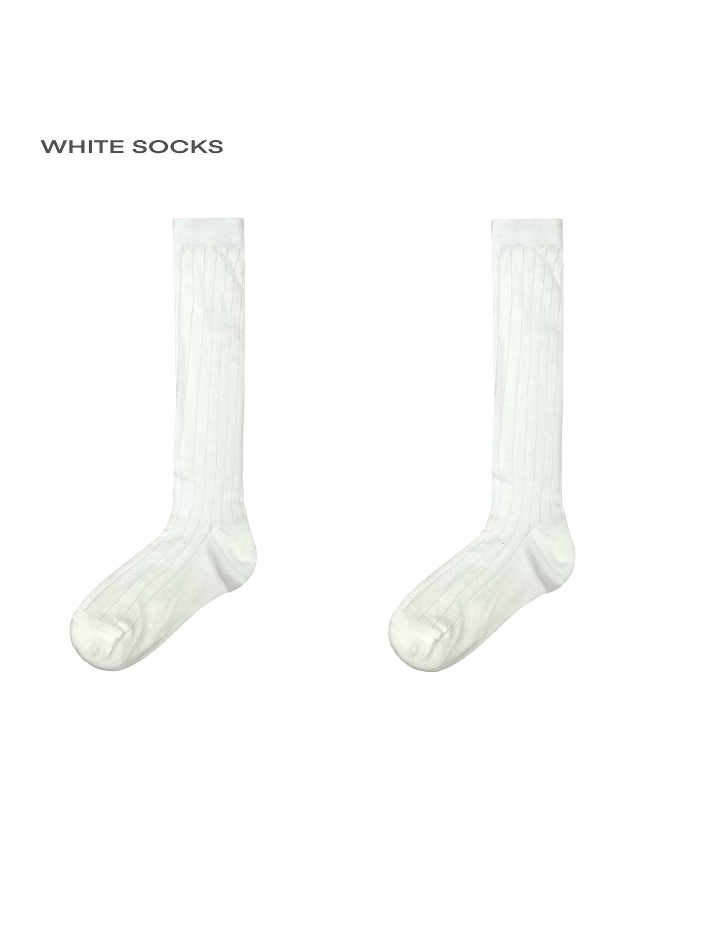 White Socks - Vertical Stripe - Ribbed Calf Socks with Slouch Folds