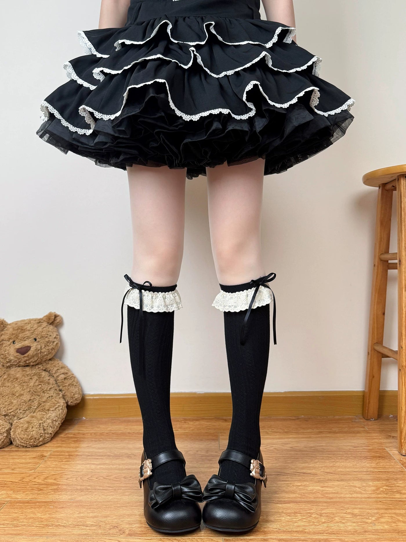 Chubby Bear Tales - Antique Doll - Calf Socks with Stacked Lace Ruffles