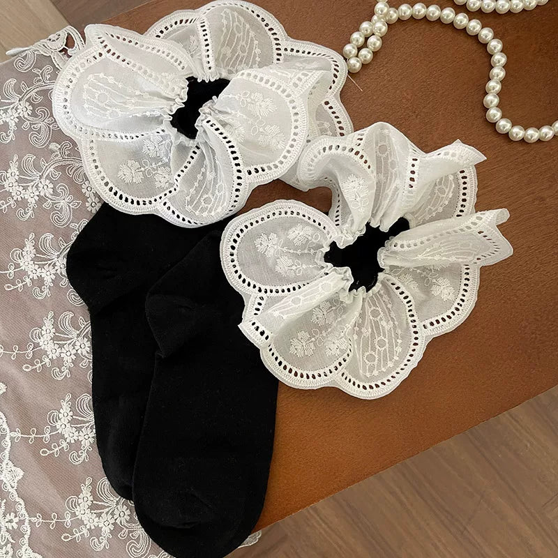 Sock Noble - Petal Lace - Short Slouch Socks with White Ruffle Trim
