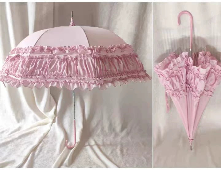 Independent Brand - Lace Parasol Collection - Ruffled Lace Parasol with Decorative Handle