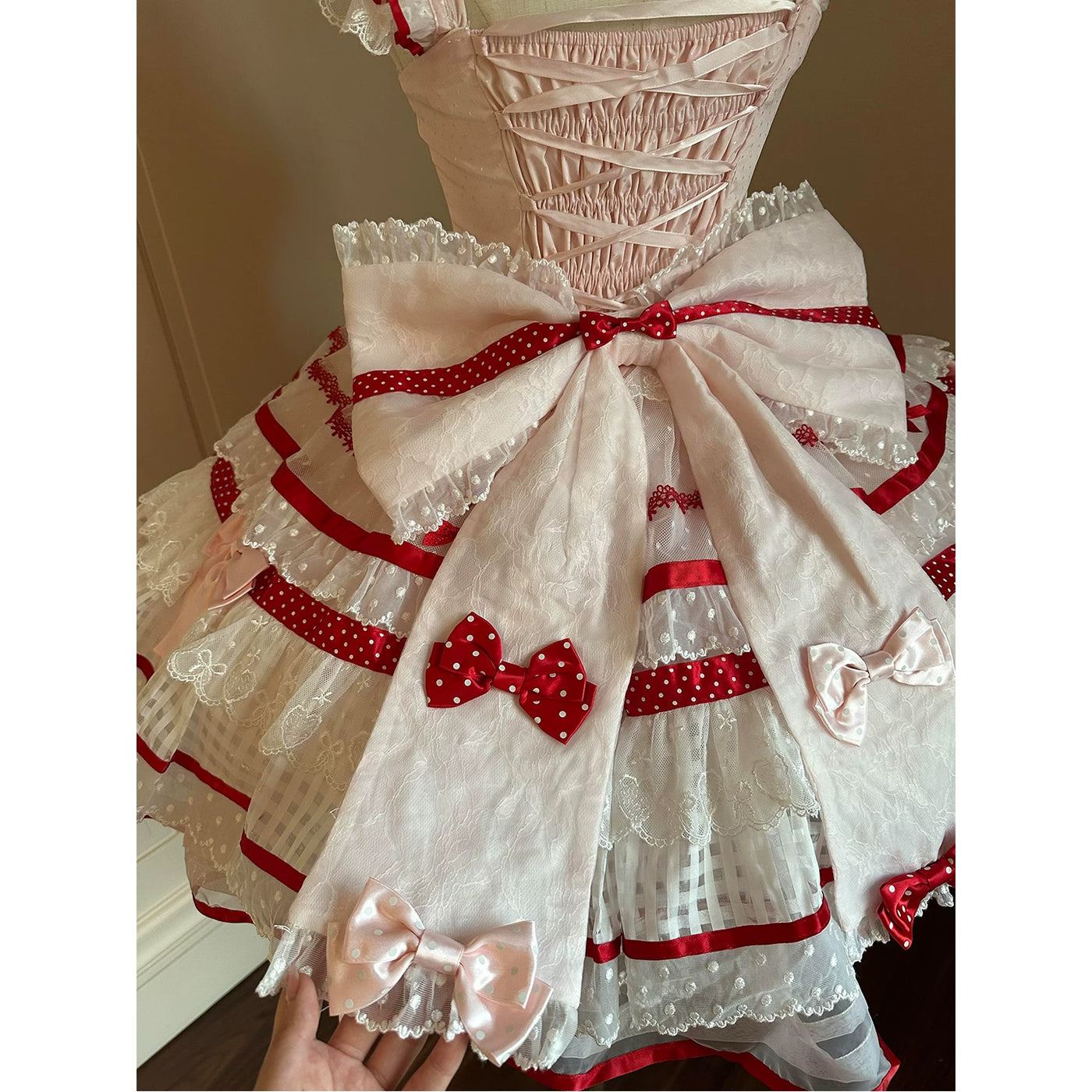 Creamy - Red Strawberry - White JSK Set with Trailing Bow